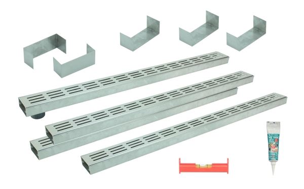 Entwässerungsrinnen Edelstahl superflach Rost Längsschlitzdesign SET Typ 4, System 35/80